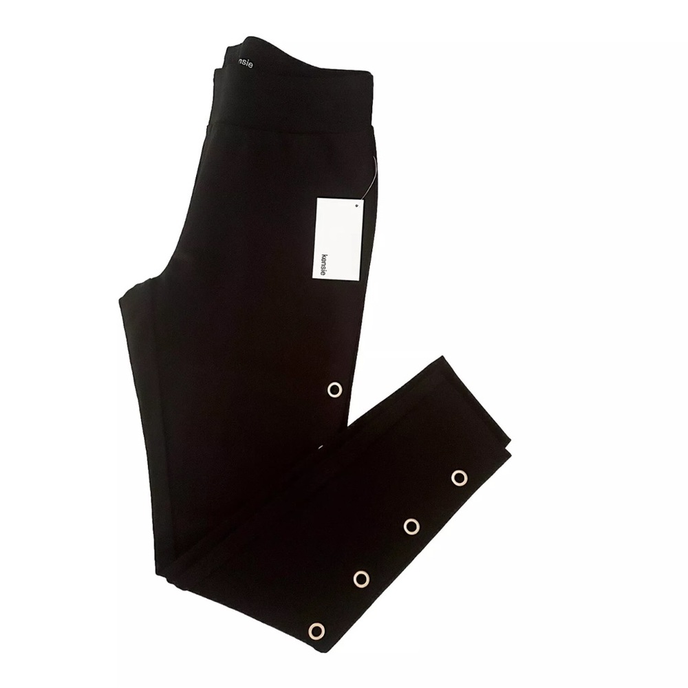 Kensie Black Leggings Gold Grommets on the Side/Strong Fabric/Size M /New w Tags